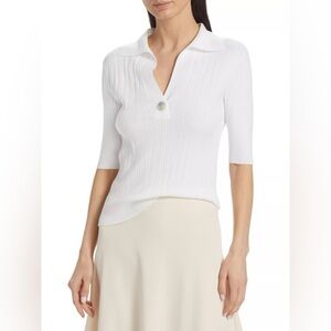 Vince Single Button Ribbed Polo Shirt White Cotton Size L